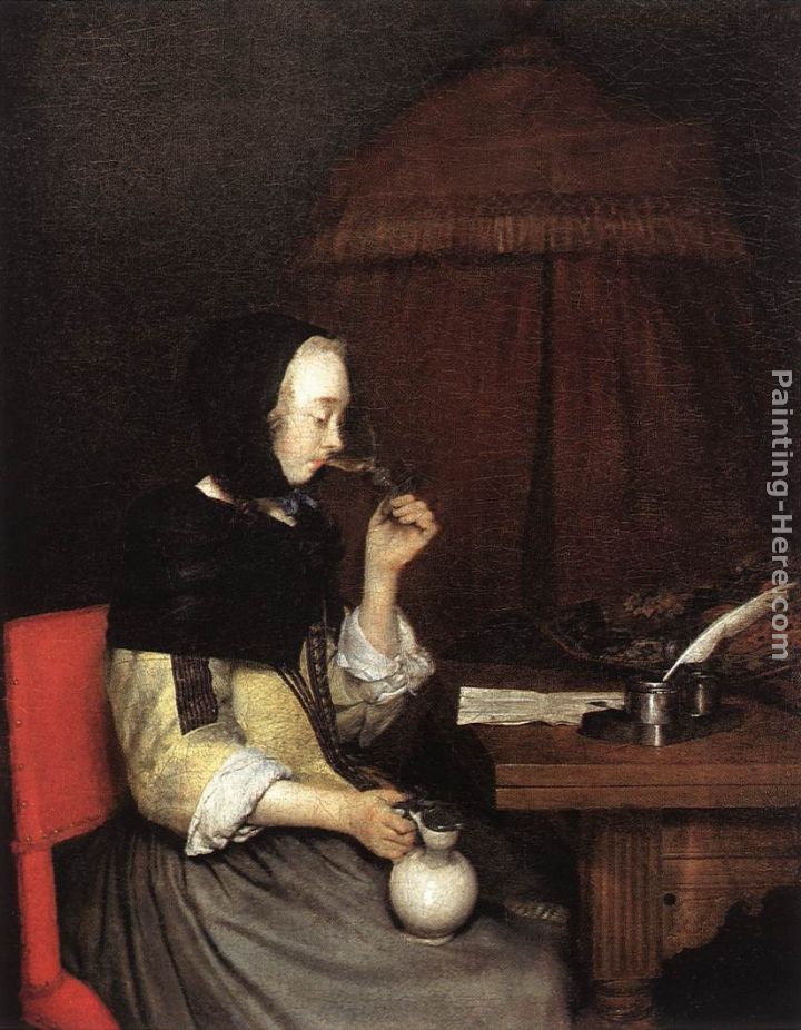 Woman Drinking Wine painting - Gerard ter Borch Woman Drinking Wine art painting